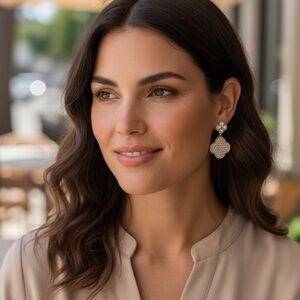 Gold Clover Drop Earrings | Pavé Crystal Double Clover Dangle Earrings